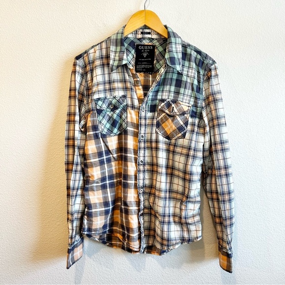 GUESS Western Shirt Plaid Rodeo Rockabilly Menswear Medium Mixed Print Slim Fit - Picture 1 of 10